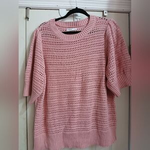 Sonoma Crochet Sweater Size 1X Women Pink Short Sleeve CottonOpen  Knit Boho